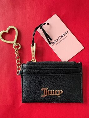 $35 NWT Juicy Couture Black Card Holder Keychain with Gold Heart Charm